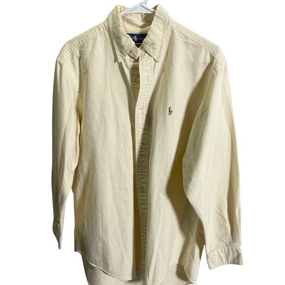 Ralph Lauren Mens Button Down Shirt Yellow Striped Cotton Size L - Picture 1 of 5